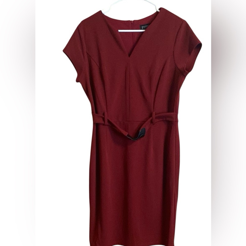 En Focus Studio Belted Dress Maroon 12